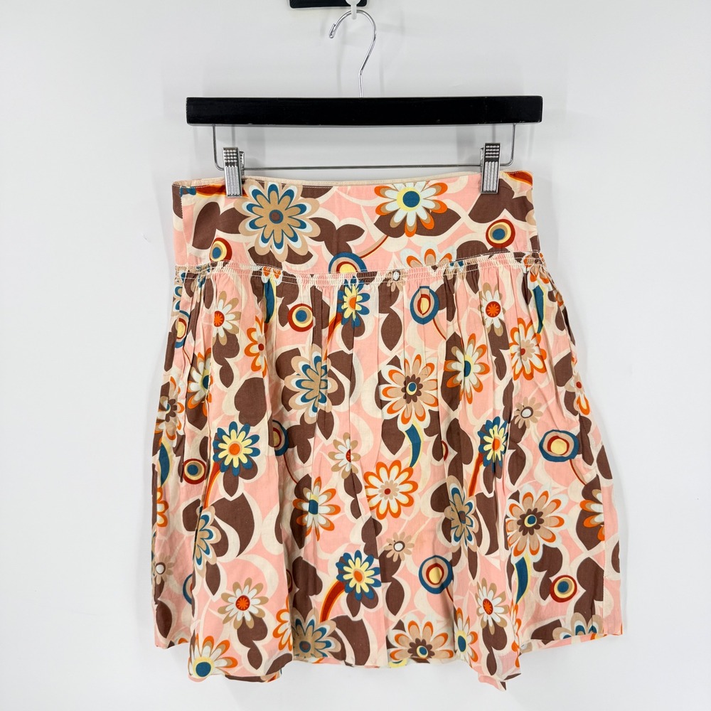 Vintage Y2K Old Navy Skirt Floral Pink Brown Size 2 Retro Boho Low Waist 2005